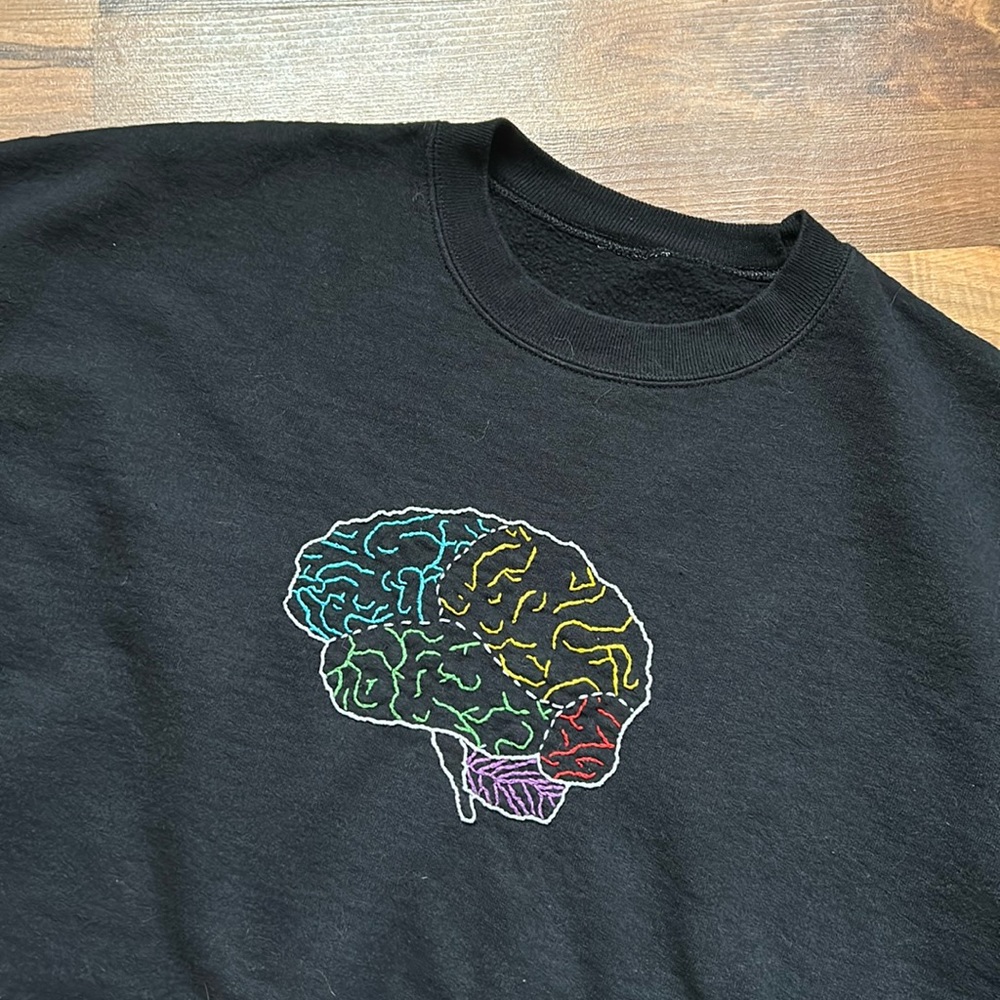 Hand Embroidered Brain Crewneck